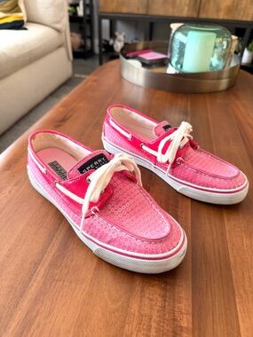 Sperry Hot Pink Sequin Moccasin Boat Shoes